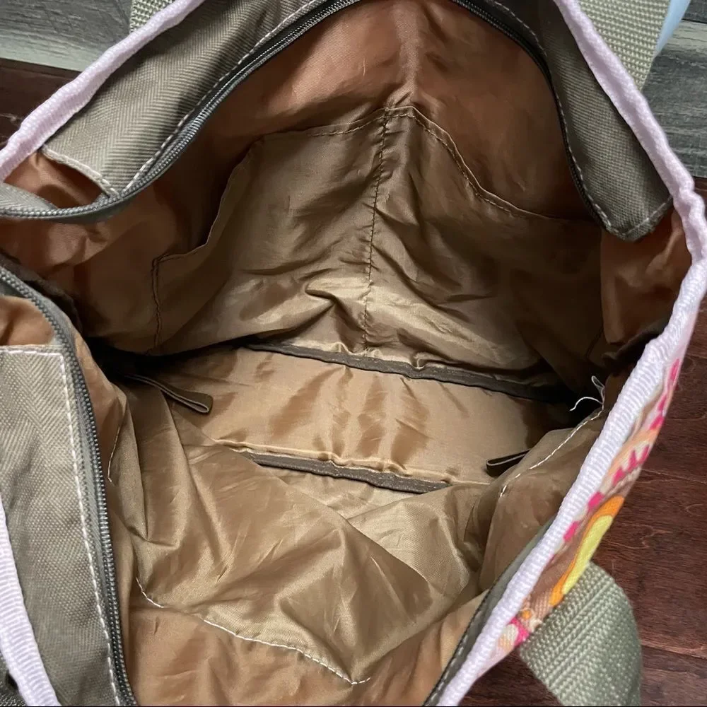 Ellie & Luke Diaper Bag Pink and Khaki Flowers and Hearts